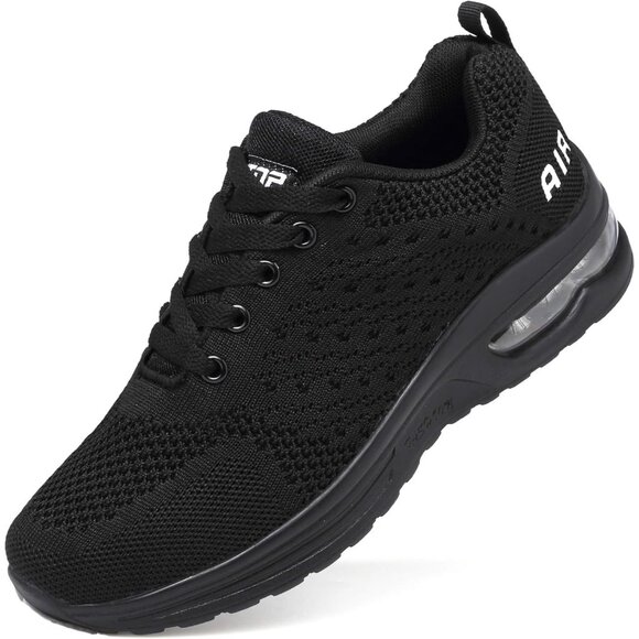 Brand New Women All Black Rubber Running Shoes Air Cushion Mesh Sneakers Gym - Picture 1 of 7